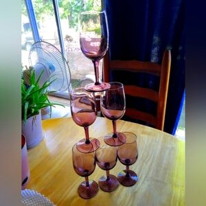 6 Vintage Libby plum wine glasses